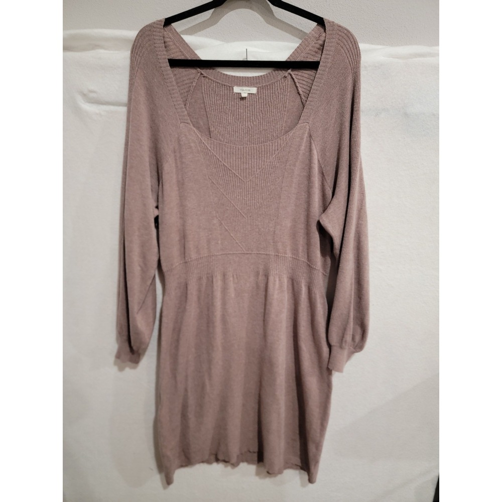 MAURICES Women's XXL Taupe Long Sleeve Sweater Dress Square Neck Ribbed Knit EUC